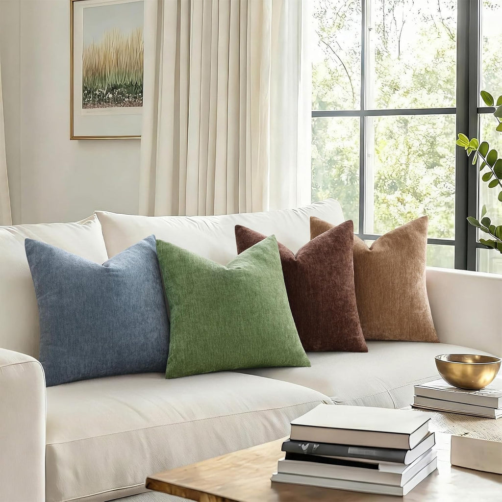 decorUhome Chenille Haze Blue Throw Pillow Covers 26x26 Inch Set of 2, Decorative Soft Couch Pillow Covers Solid Dyed Accent Velvet Farmhou…