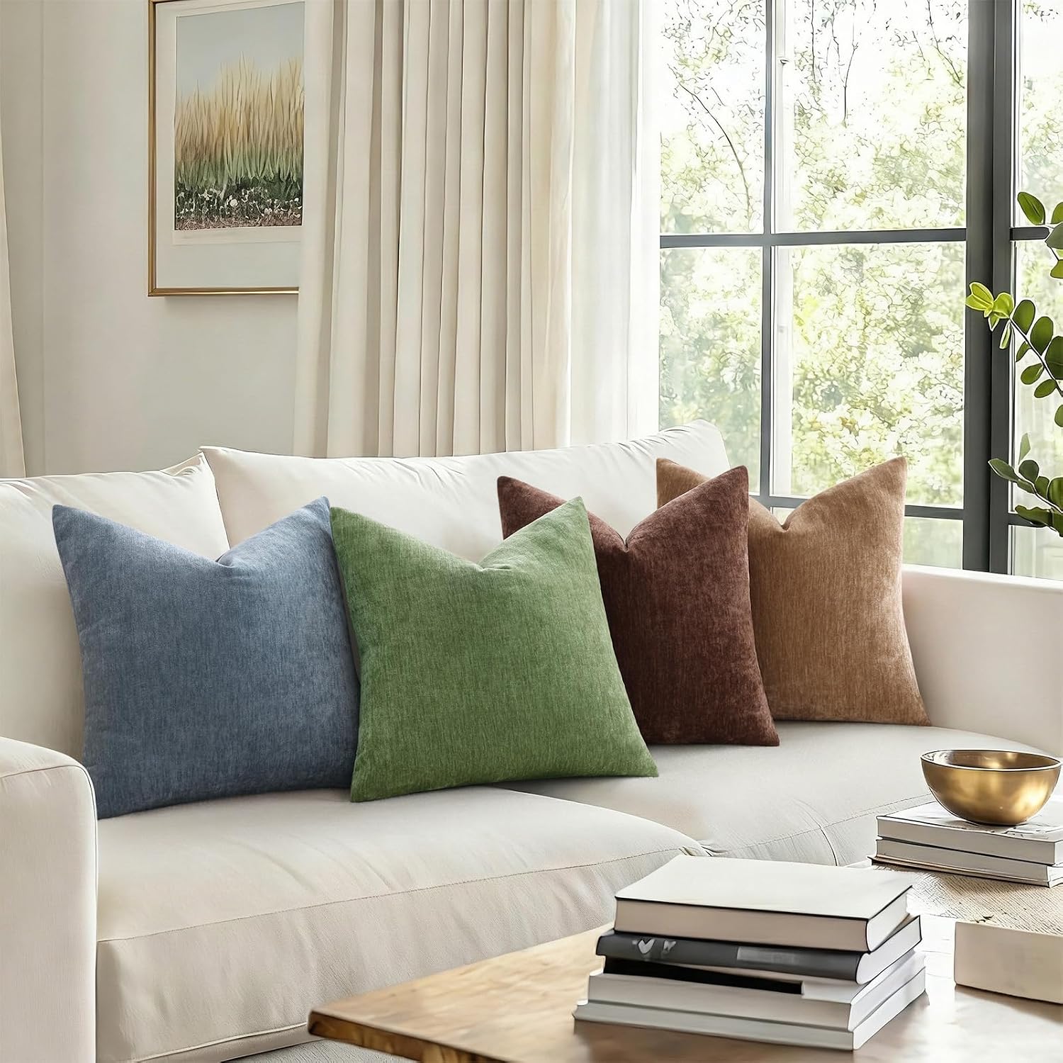 decorUhome Chenille Haze Blue Throw Pillow Covers 18x18 Inch Set of 2, Decorative Soft Couch Pillow Covers Solid Dyed Accent Velvet Farmhou…
