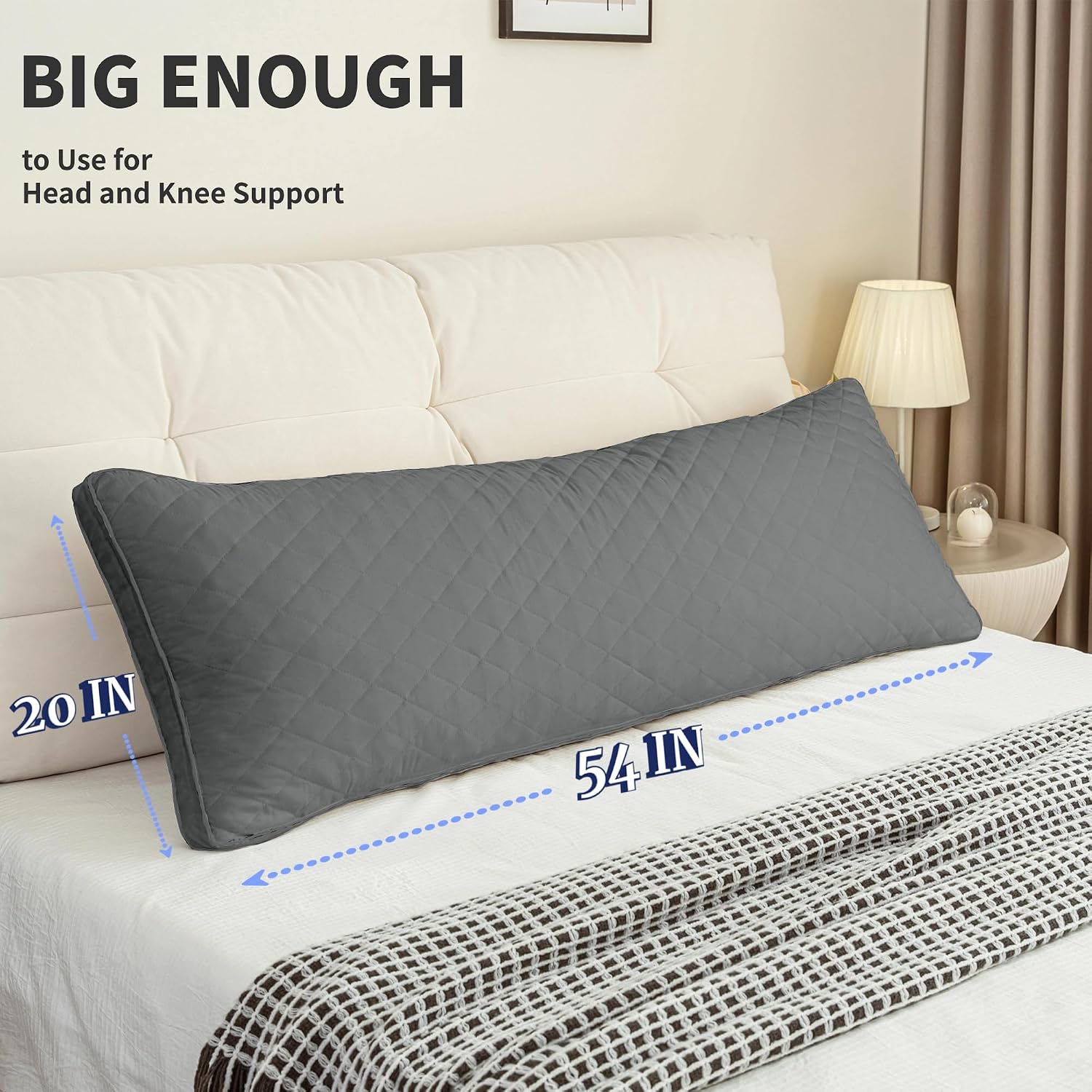 Ubauba Memory Foam Body Pillow, Full Large Body Pillows for Adults, Firm & Fluffy Long Bed Pillows for Sleeping (20x54 inch, Grey)