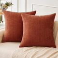 Miulee Pack of 2 Couch Throw Pillow Covers 18x18 Inch Soft Burnt Orange Chenille Pillow Covers for Sofa Living Room Solid Dyed Pillow Cases