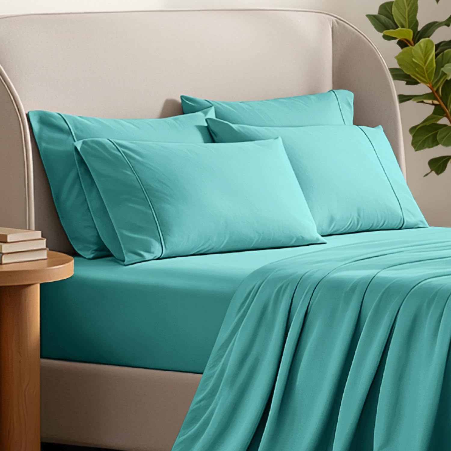 BareHome Bare Home Microfiber Bulk Pillow Cases - Standard/Queen Size Set of 4 - Cooling Pillowcases - Double Brushed - Turquoise Pillowcas…