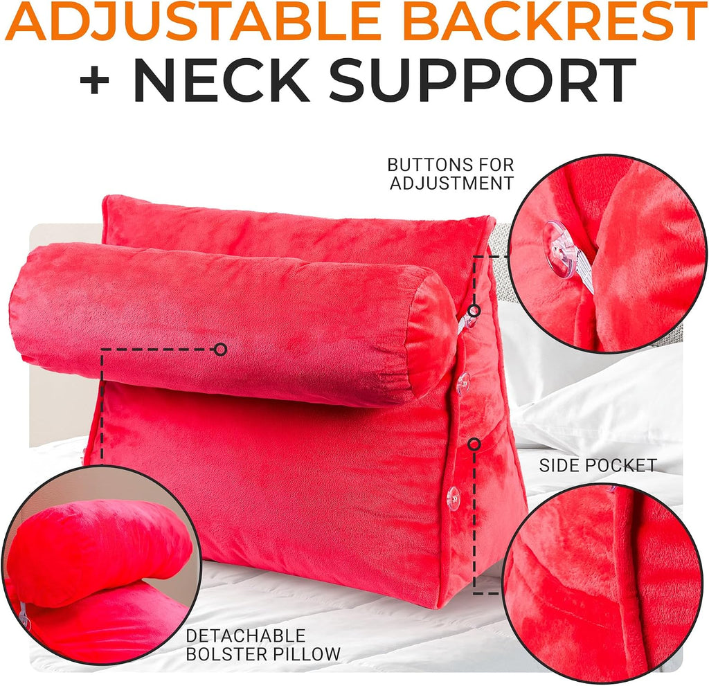 Cheer Collection Reading Wedge Pillow - Adjustable Wedge Reading Pillow with Neck Support, Hollow Fiber-Filled Backrest Pillow for…