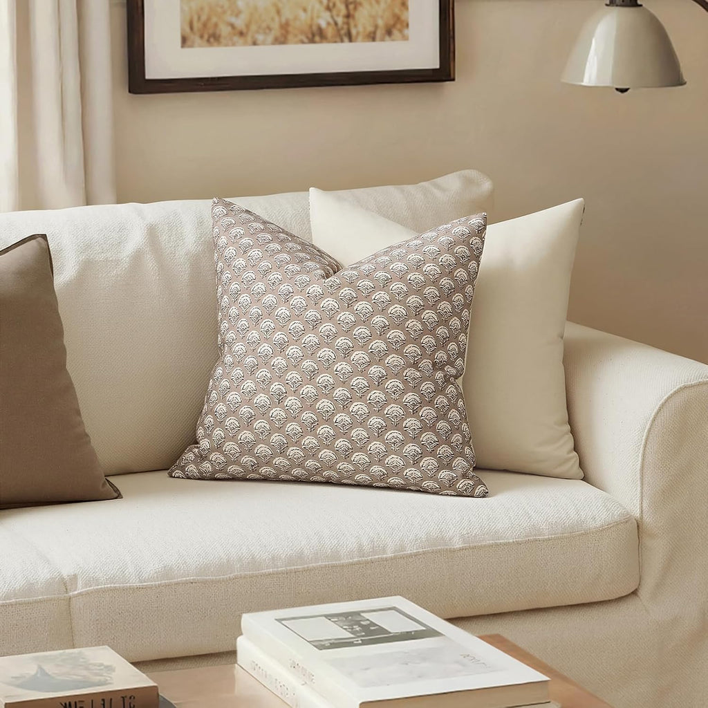 MIULEE Set of 2 Decorative Floral Pillow Covers Neutral Vintage Throw Pillows Block Print Boho Farmhouse Cushion Covers for Modern Spring…