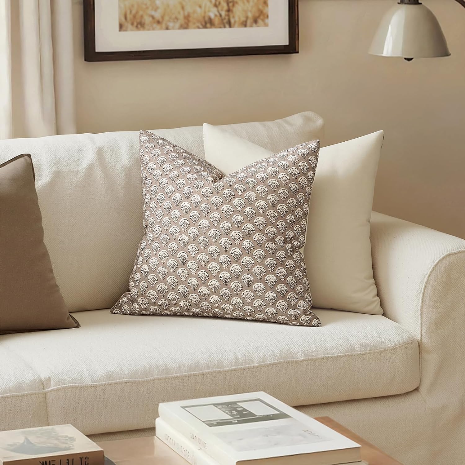 MIULEE Set of 2 Decorative Floral Pillow Covers Neutral Vintage Throw Pillows Block Print Boho Farmhouse Cushion Covers for Modern Spring…