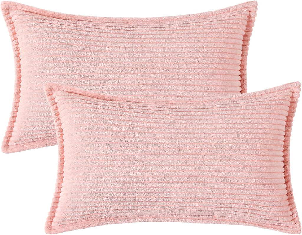Mecatny Corduroy Summer Throw Pillow Covers 12x20 Set of 2, Neutral Decorative Soft Boho Lumbar Couch Pillow Covers with Broadside for…