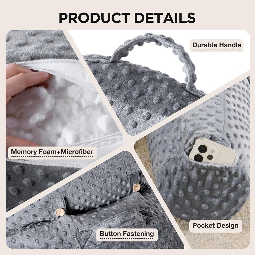 Reading Pillow for Sitting in Bed Couch Adult, Back Pillow for Bed Sitting Up, Back-Rest Support Cushion with Pockets and Arms, Watching…