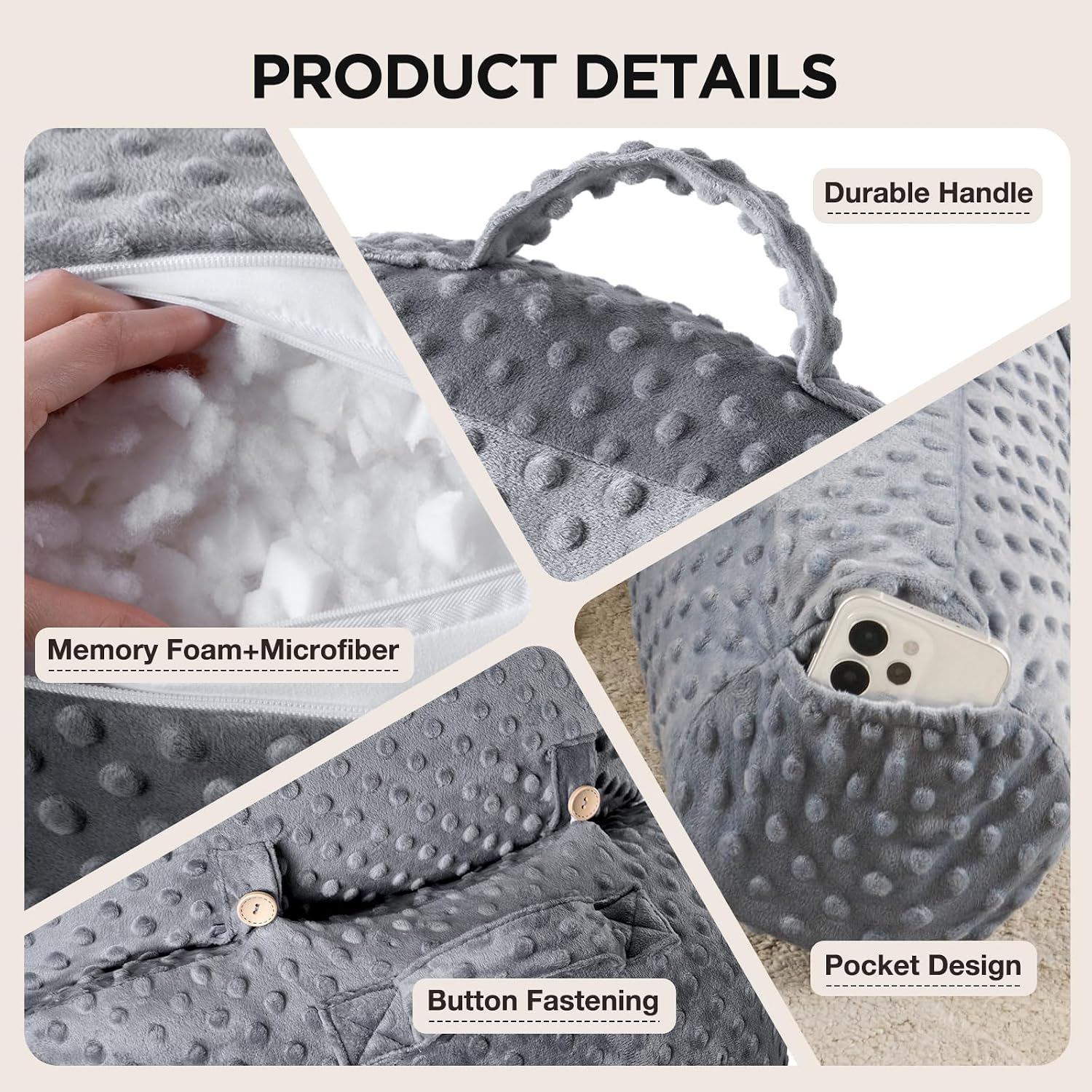 Reading Pillow for Sitting in Bed Couch Adult, Back Pillow for Bed Sitting Up, Back-Rest Support Cushion with Pockets and Arms, Watching…