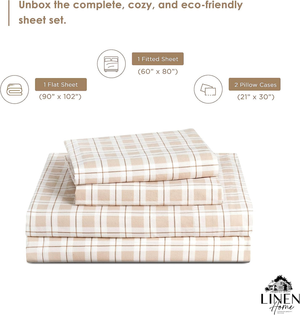 Linen Home Cotton Lyocell Blend Percale Sheet Set Queen Size - 4 Piece Deep Pocket Bedding, Pre-Washed & Shrunk, Crisp Cooling Fabric…