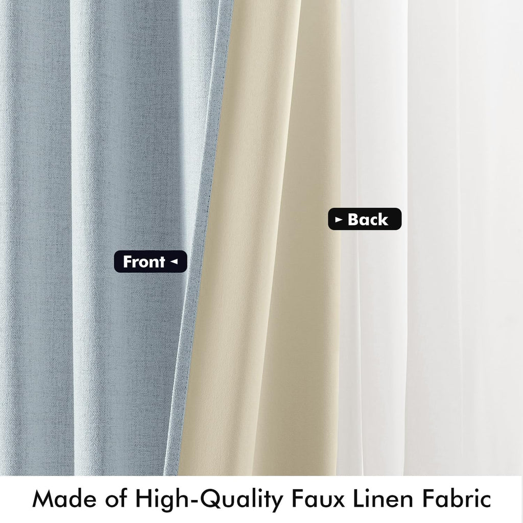 Miulee 100% Blackout Linen Curtains for Bedroom, Chambray Blue Solid Luxury Decor Thermal Insulation Room Darkening Drapes for Living Room…