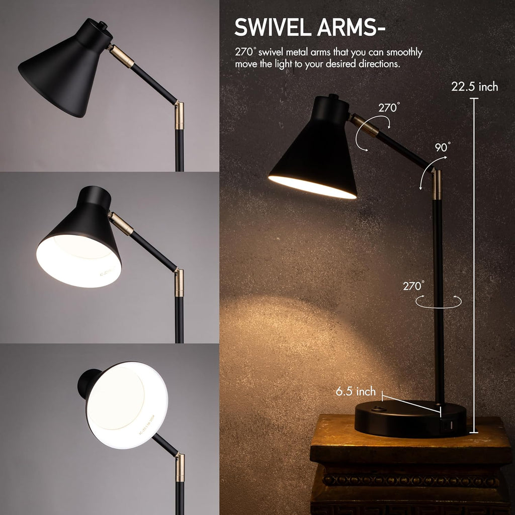 O'Bright Astrum - LED Desk Lamp with Dual USB Charging Ports, 100% Metal, 270 Degree Swivel Arms, Soft White Light (3000K), Bedside &…