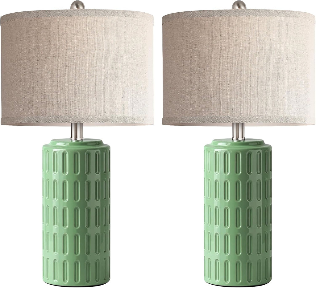 PARTPHONER 23" Farmhouse Modern Ceramic Table Lamp Set of 2 - Sage Green Bedside Lamps for Bedroom & Living Room, Nightstand, Desk, End…