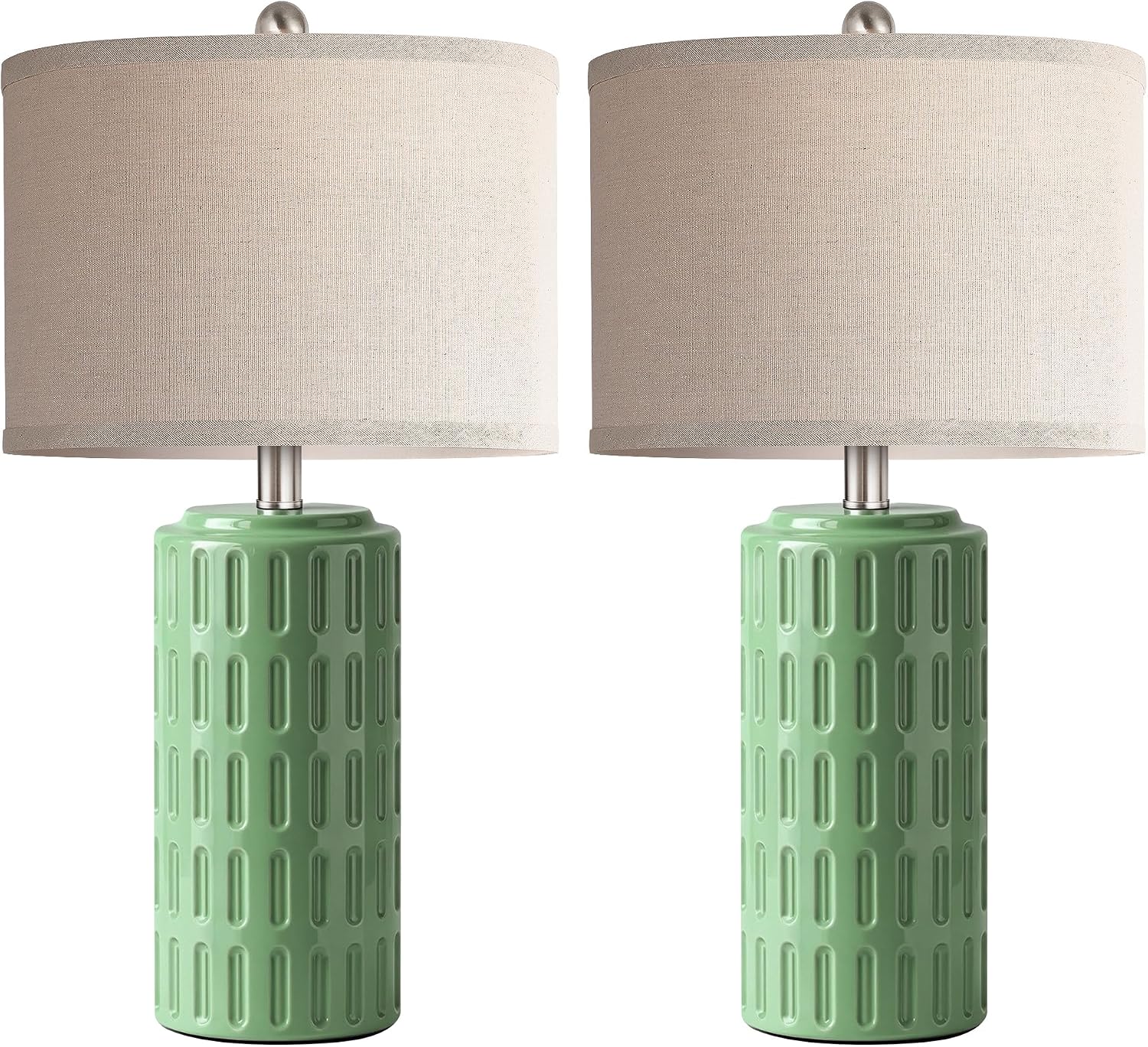 PARTPHONER 23" Farmhouse Modern Ceramic Table Lamp Set of 2 - Sage Green Bedside Lamps for Bedroom & Living Room, Nightstand, Desk, End…