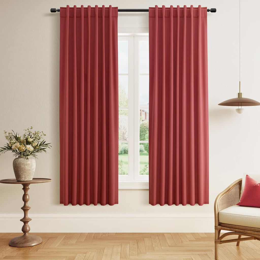 Guken Red 100% Blackout Linen Curtains 72 Inch Length 2 Panels Set for Living Room Bedroom Back Tab/Rod Pocket Thermal Insulated Black Out…