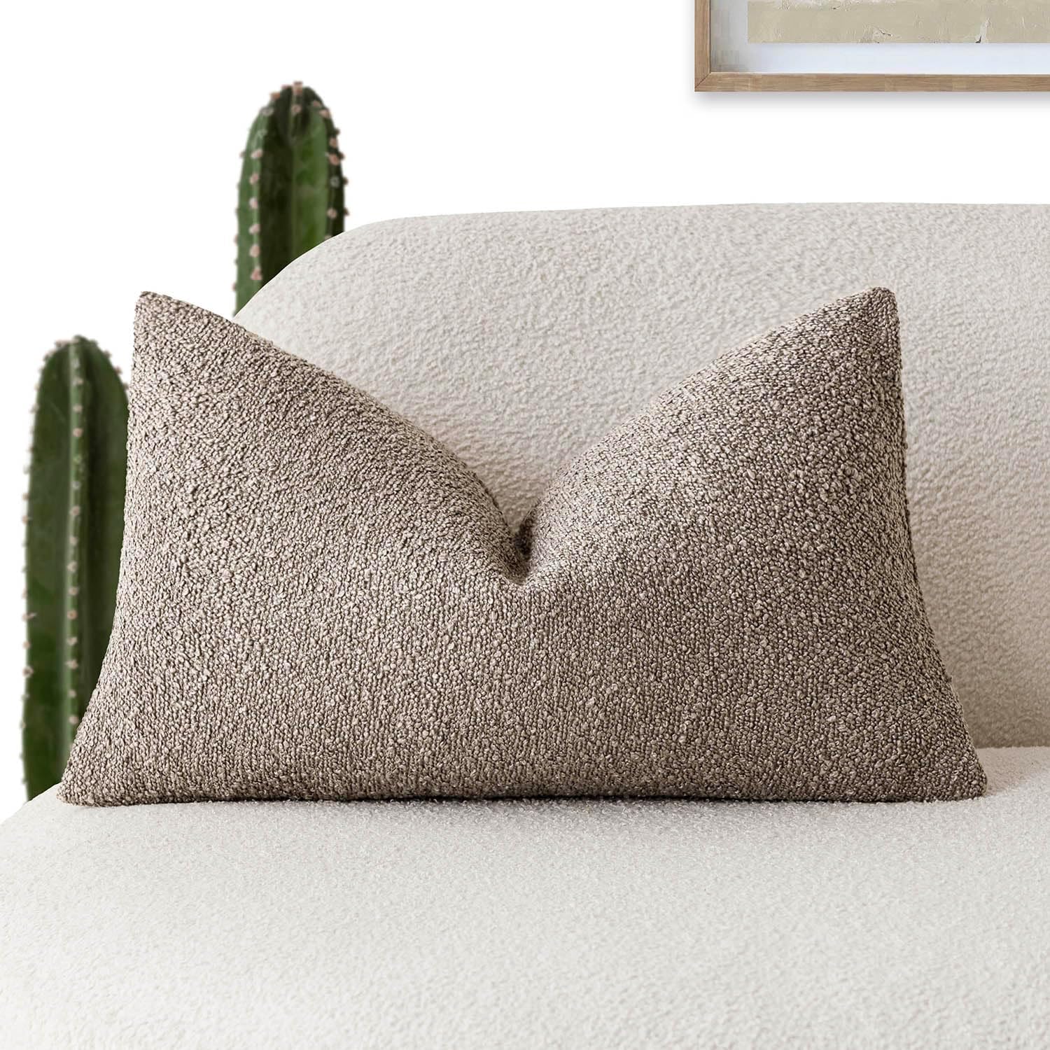 Foindtower Decorative Textured Boucle Throw Pillow Covers Accent Solid Lumbar Pillow Cases Neutral Soft Cozy Couch Cushion Case for Chair…