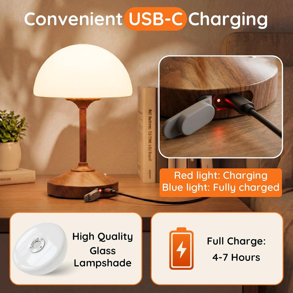 Dawnwake Table Lamp Cordless Lamp for Bedroom, Small Bedside Desk Lamp,5000mAh Rechargeble Battery Operated Dimmable Table Lamps, Glass…