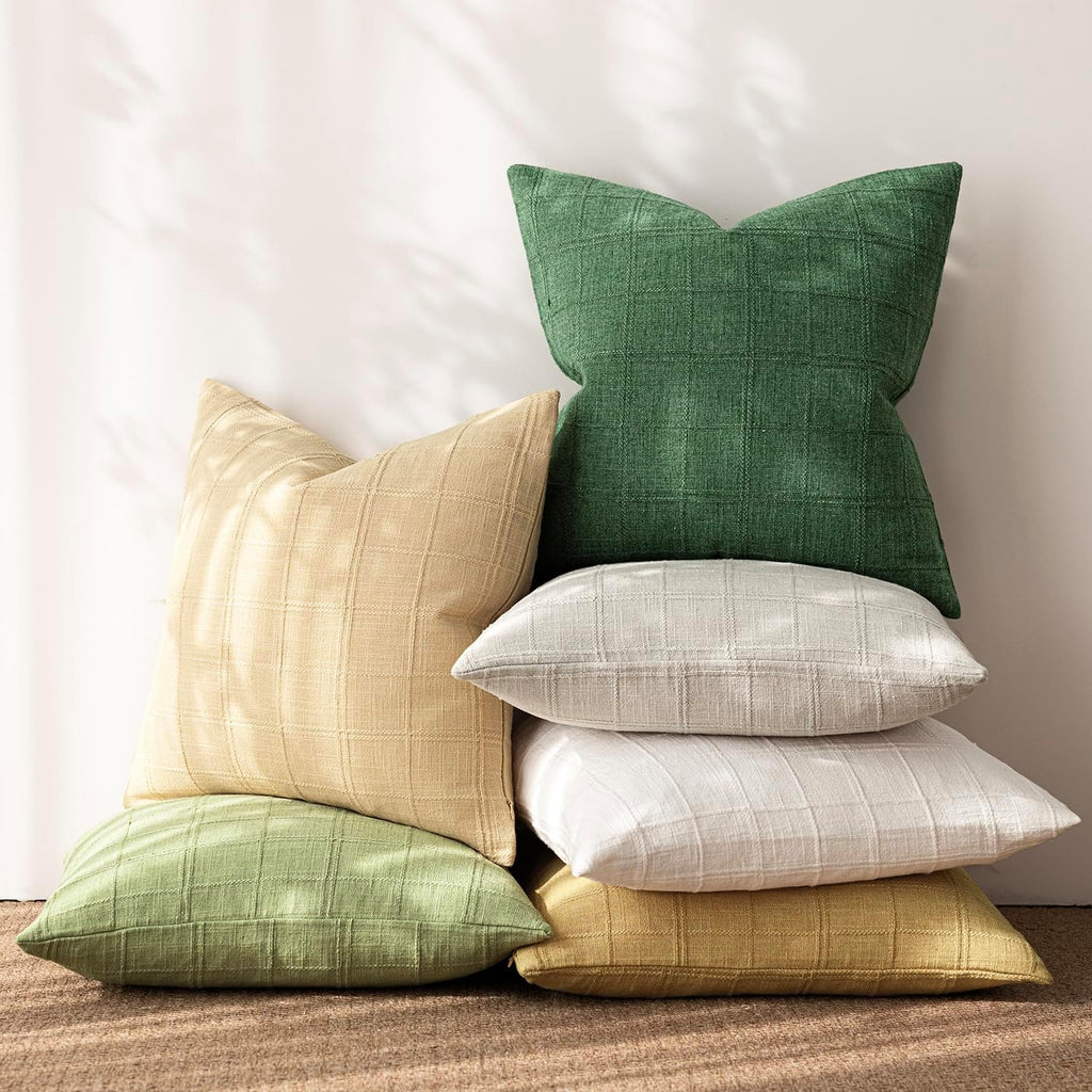 Foindtower Set of 1 Decorative Linen Check Throw Pillow Cover Neutral Farmhouse Vintage Cushion Cover Modern Boho Accent Home Decor for…