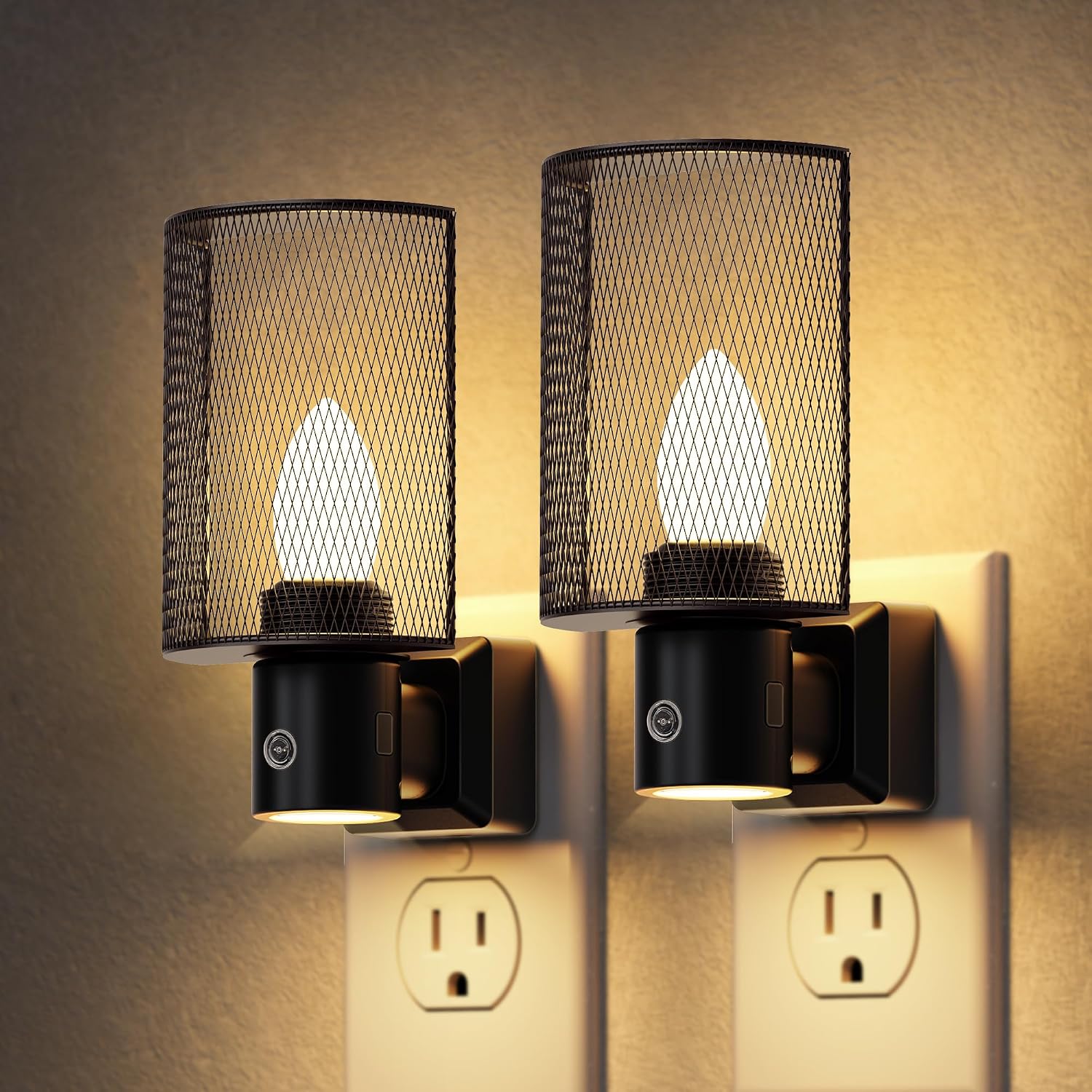 DORESshop LED Night Light Plug in, [2 pack] Night Lights Plug into Wall, Dusk-to-Dawn Sensor, Vintage Farmhouse Decor, 3 Level Brightness…