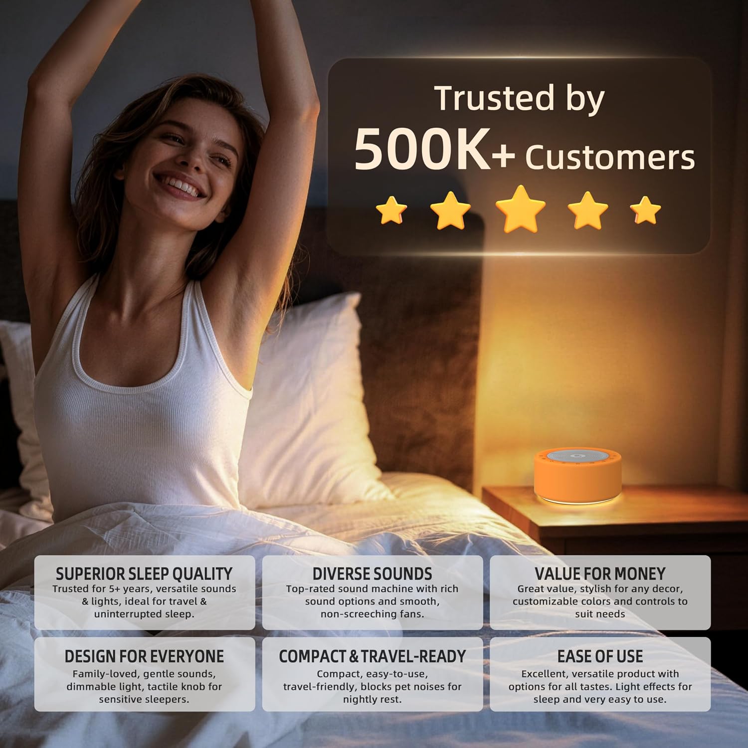 Kipcush White Noise Machine - Soft Non-Glare Nursery Lamp, 30 Soothing Sounds, 8 Color Lights, Max 8-Hour Timer for Baby & Adults…
