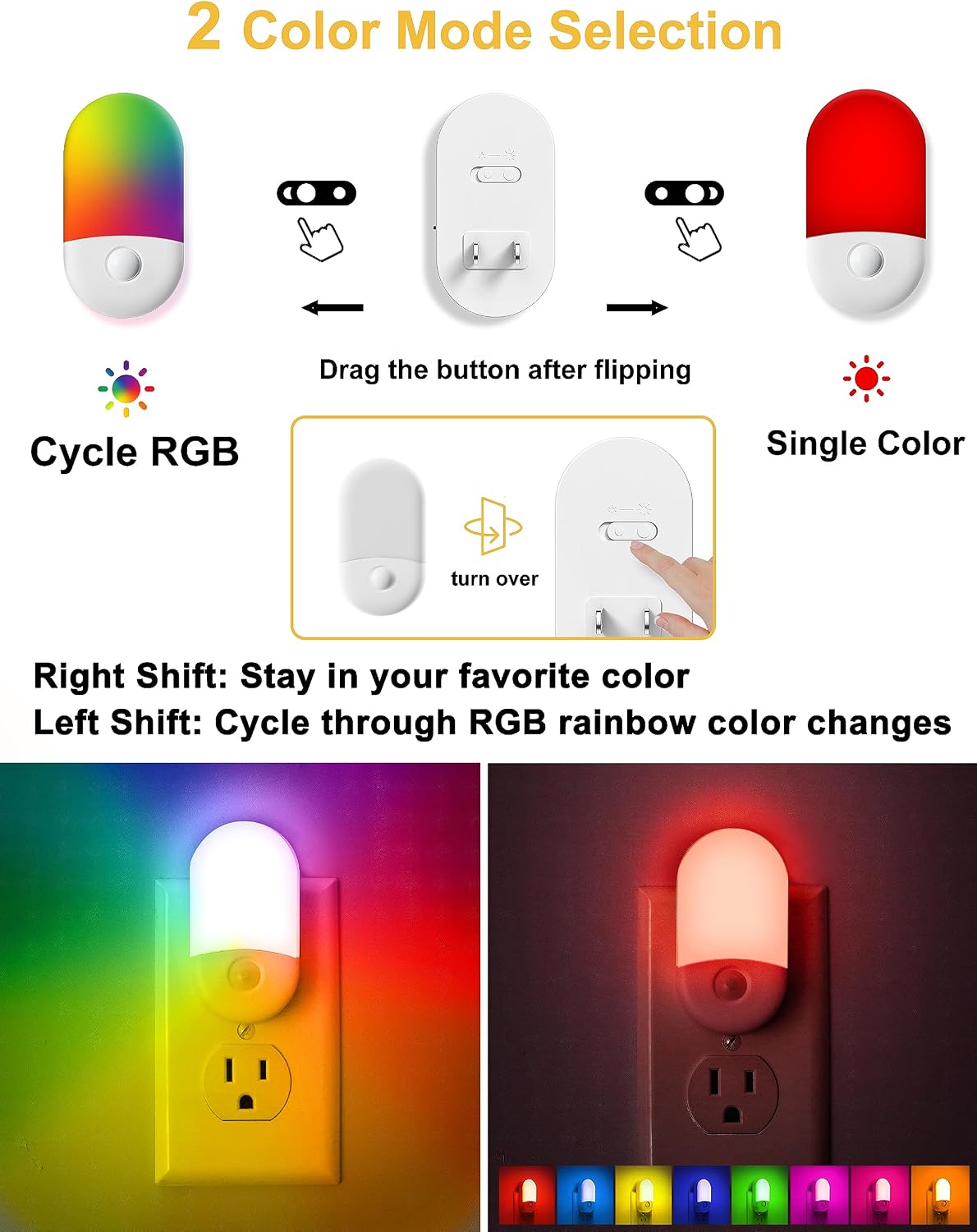 L LOHAS LED Night Light for Kids [2 Pack], 8-Color Changing Night Lights Plug into Wall, RGB LED Nightlights, Nightlight with Light…
