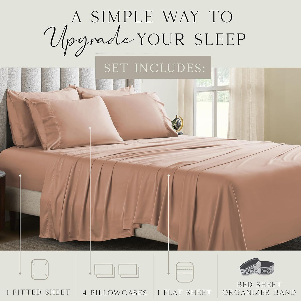 KARISSA MAE 6 Piece Pure Viscose from Bamboo Queen Size Sheet Set | 100% FSC Certified | Luxuriously Soft | Cooling | 18" Deep Pocket…