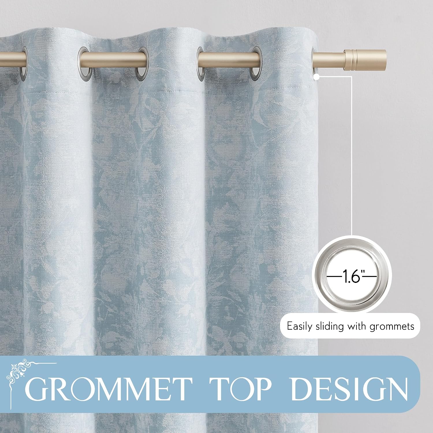 Beauoop Blue Floral Jacquard Blackout Curtains 120 Inches Long 2 Panels for Bedroom Living Room Chenille Flower Room Darkening Thermal…