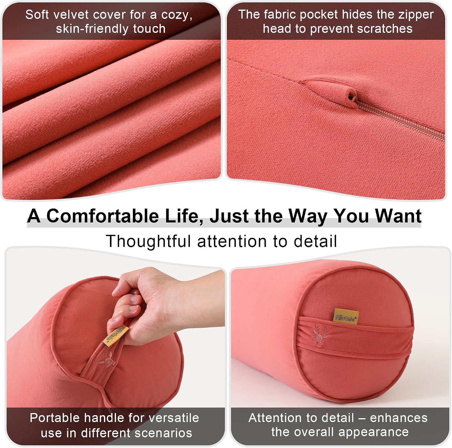 Body Pillow for Adults, Long Round Pillow, Big Cylindrical Pillow, Large Full Bolster Pillows for Side Sleepers (Coral Peach, 39.37"*7.87")