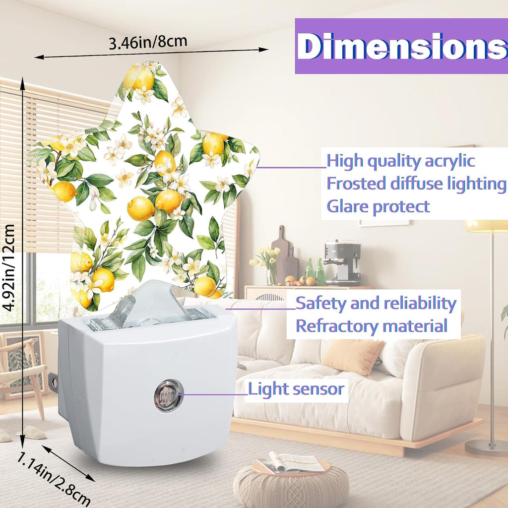 Night Lights Plug Into Wall Decorative, Lemon Fruit Nightlights for Kids Bedroom, White Flowers Energy Efficient Dusk-to-Dawn Sensor Sleep…