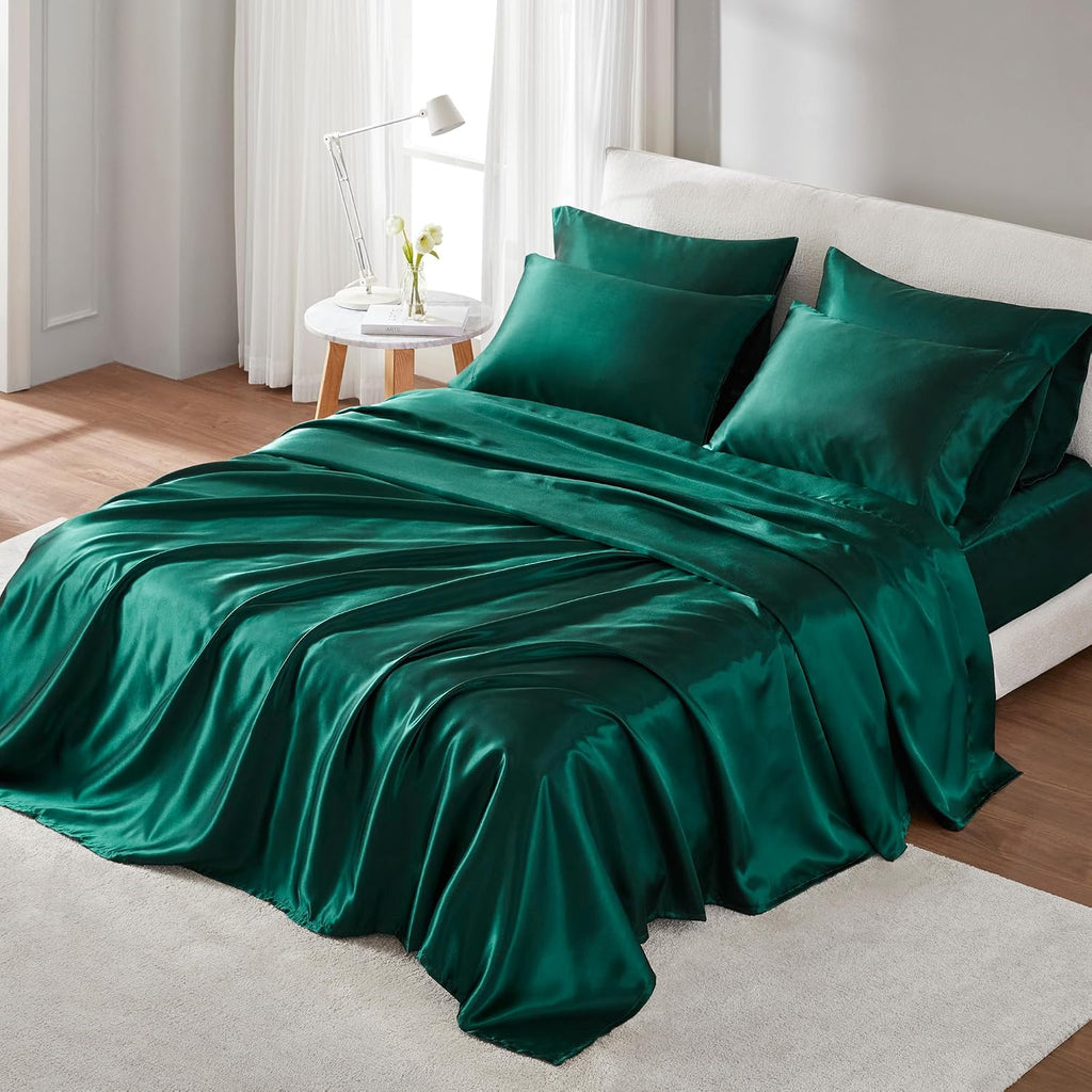 Madisonpark Madison Park Satin Sheets Full Size, Elastic 14" Pocket Fits Up to 16" Mattress, Wrinkle-Free, Soft Satin Bed Sheet Set, Emeral…