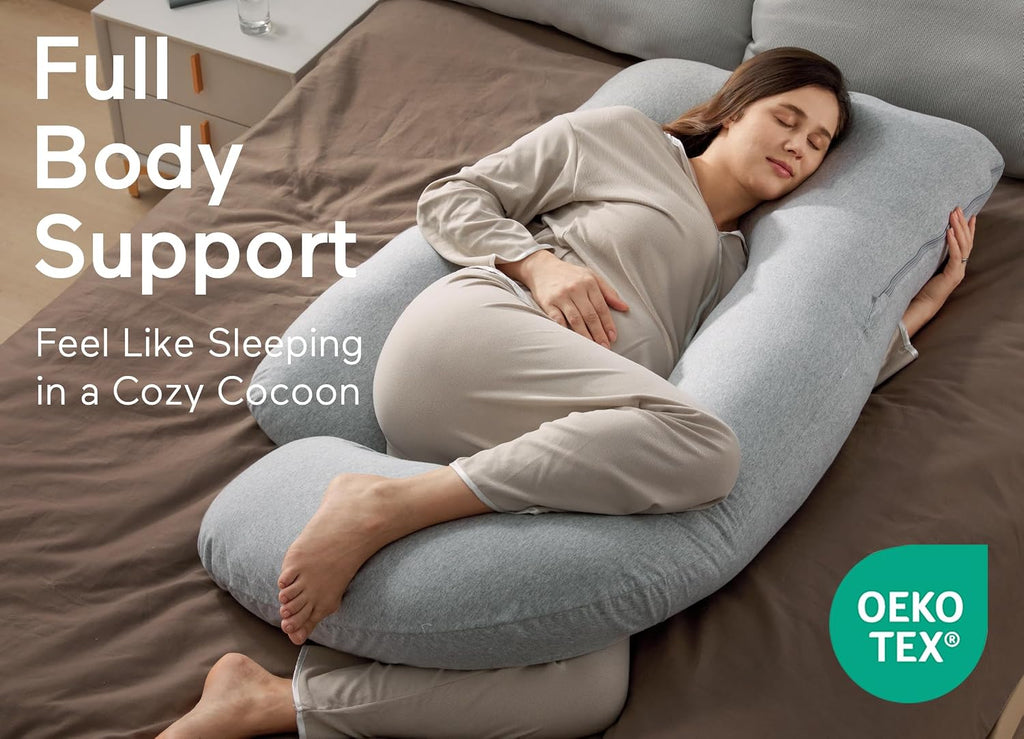 Momcozy U Shaped Pregnancy Pillows with Cotton Removable Cover, 57 Inch Full Body Pillow Maternity Support, Must Have for Pregnant Women…