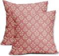 Pink Floral Block Print Pillow Covers 20x20 Inch Set of 2, Vintage Flower Pattern Decorative Throw Pillowcases Outdoor Farmhouse Cushion…