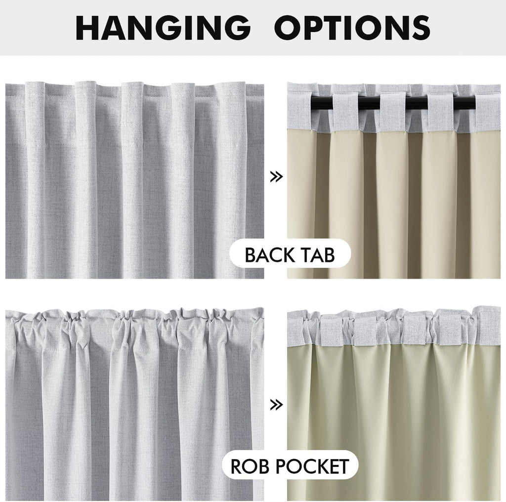 Miulee 100% Blackout Linen Curtains for Bedroom, Grayish White Solid Luxury Decor Thermal Insulation Room Darkening Drapes for Living Room…