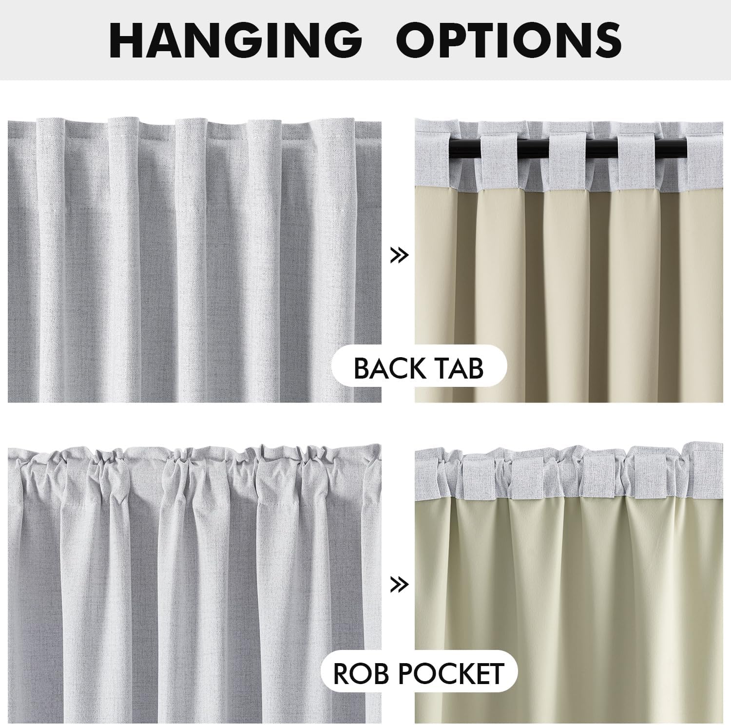 Miulee 100% Blackout Linen Curtains for Bedroom, Grayish White Solid Luxury Decor Thermal Insulation Room Darkening Drapes for Living Room…