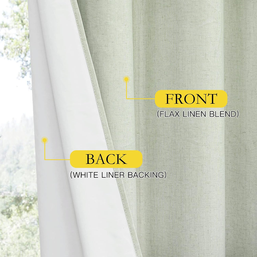 NICETOWN Full Blackout Sage Green Linen Curtains 102 inches Length with Thermal Insulated Liners for Living Room, 2 Panels, 52 inches W…