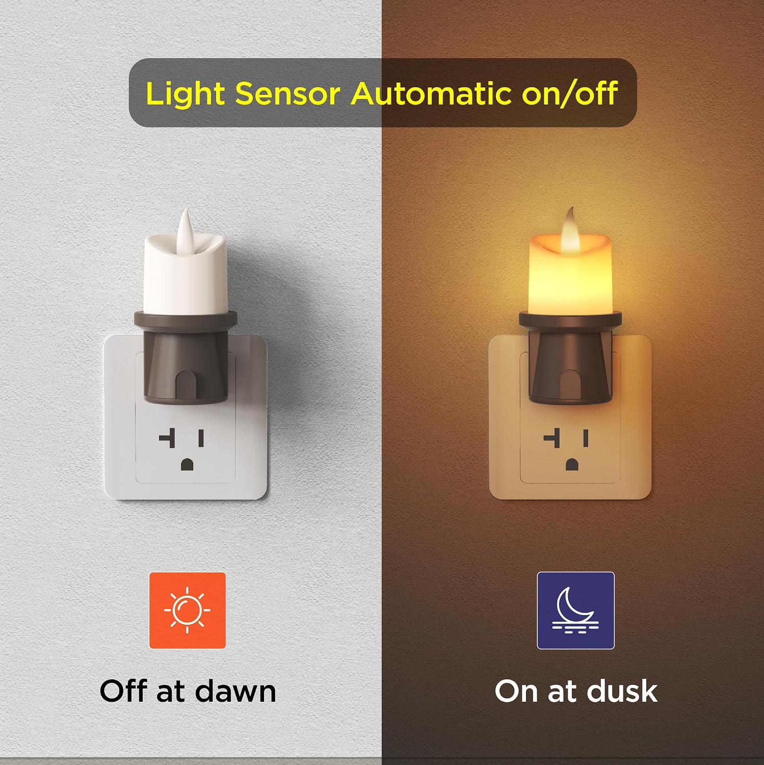 2-in-1 Plug in Night Light (1 Pack) - Dual Mode: Dusk to Dawn Sensor OR Remote Timer - Dimmable Electric Candle Wall Sconce for Farmhouse…