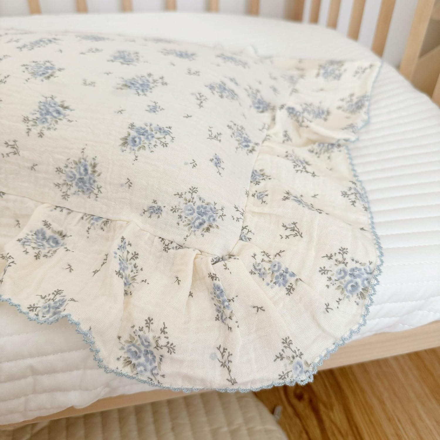 BuLuTu Cotton Muslin Toddler Pillowcases with Blue Flowers Print Soft Breathable Gauze Small Pillow Case for Toddler Boys Girls Nursery…