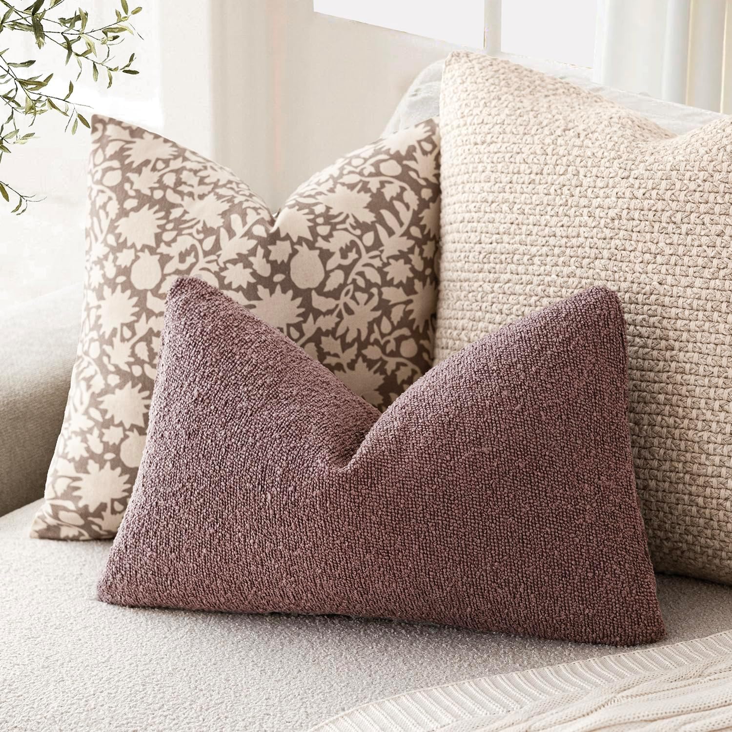 Foindtower Decorative Textured Boucle Throw Pillow Covers Accent Solid Lumbar Pillow Cases Neutral Soft Cozy Couch Cushion Case for Chair…