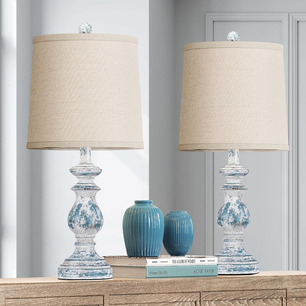 PARTPHONER Traditional Table Lamp Set of 2, Rustic Farmhouse Table Lamps for Living Room Bedroom, 22" Bedside Desk Lamps Vintage…
