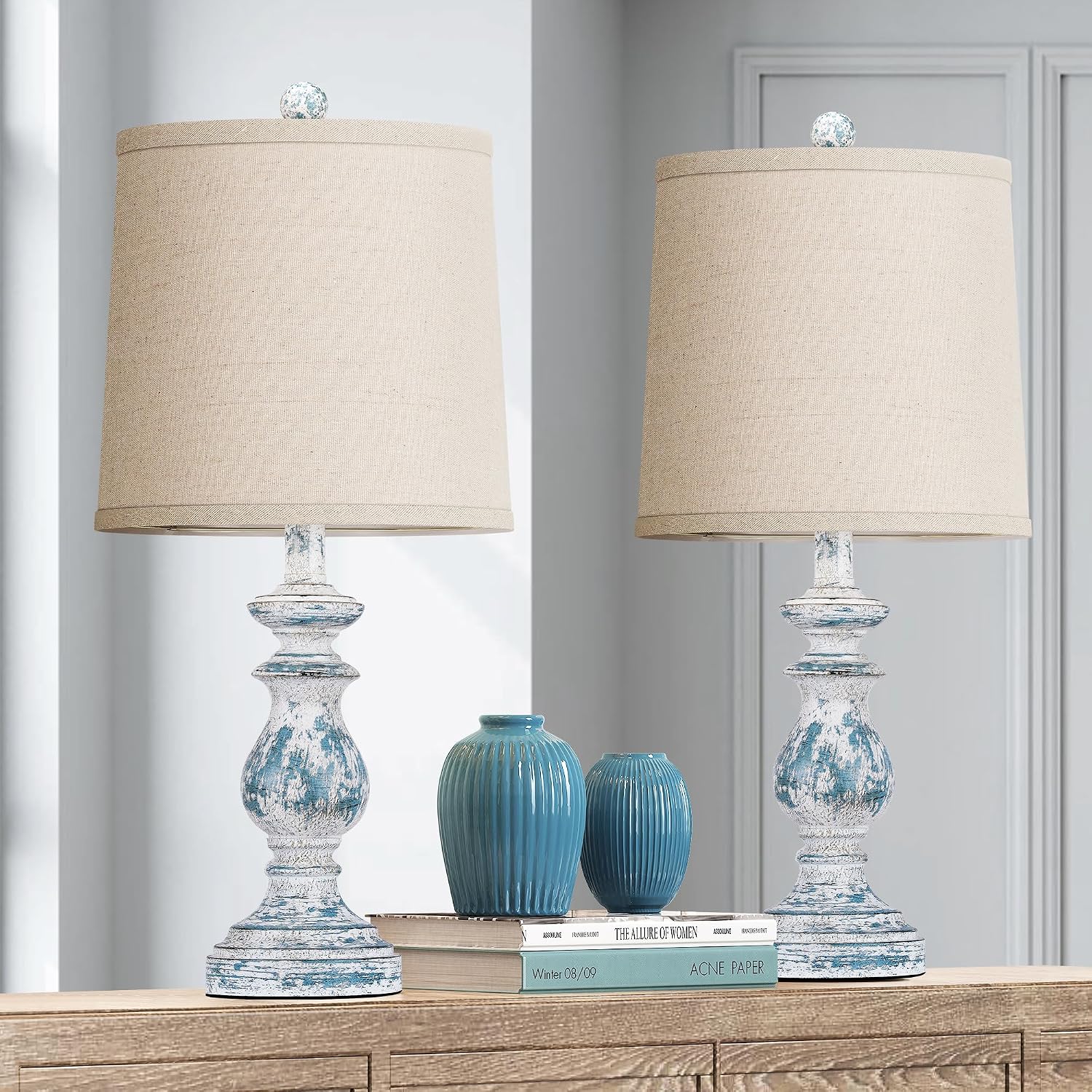 PARTPHONER Traditional Table Lamp Set of 2, Rustic Farmhouse Table Lamps for Living Room Bedroom, 22" Bedside Desk Lamps Vintage…