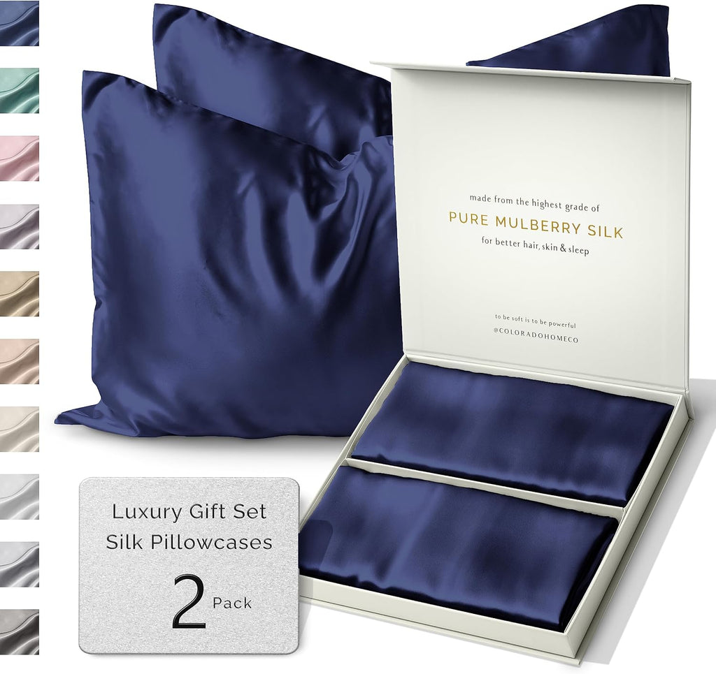 ColoradoHomeCo SUNDAYSILKSTM | Silk Pillow Cases 2 Pack | 22 Momme Mulberry Silk Pillowcase Set of 2 | All Sides 100% Pure Silk Slip Pillowc…