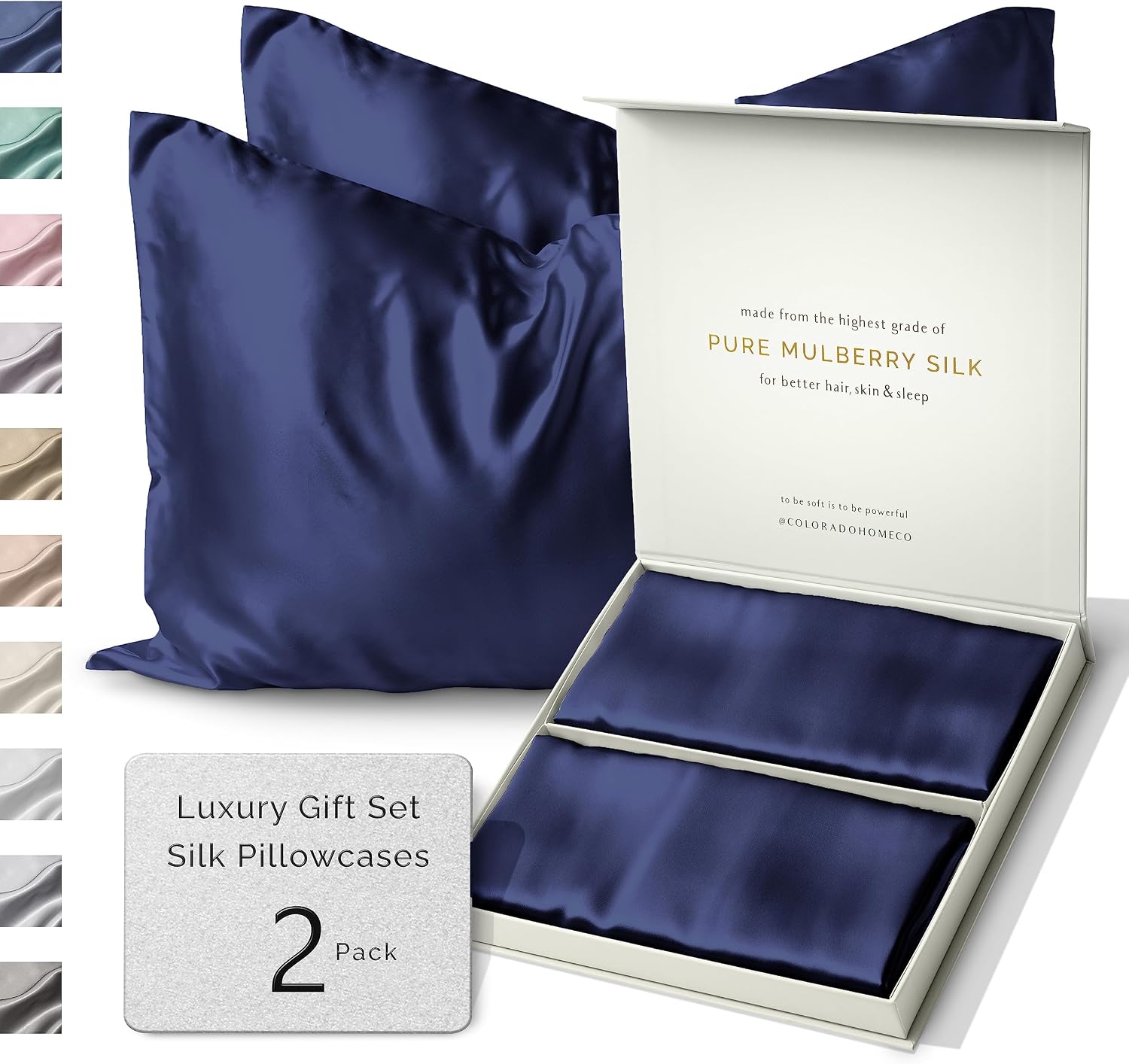 ColoradoHomeCo SUNDAYSILKSTM | Silk Pillow Cases 2 Pack | 22 Momme Mulberry Silk Pillowcase Set of 2 | All Sides 100% Pure Silk Slip Pillowc…