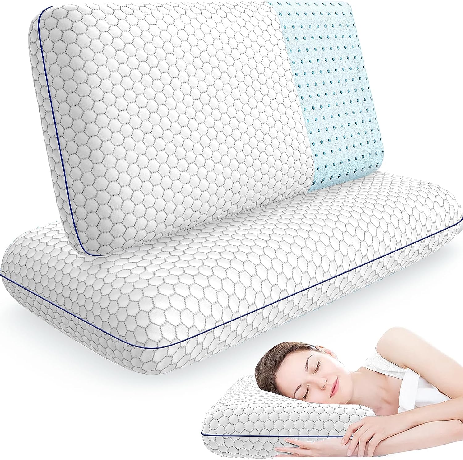 CushyOasis Memory Foam Pillows for Side, Back and Stomach Sleepers, Set of 2, Bed Pillow with Washable Cover and Breathable Mesh, Bed…