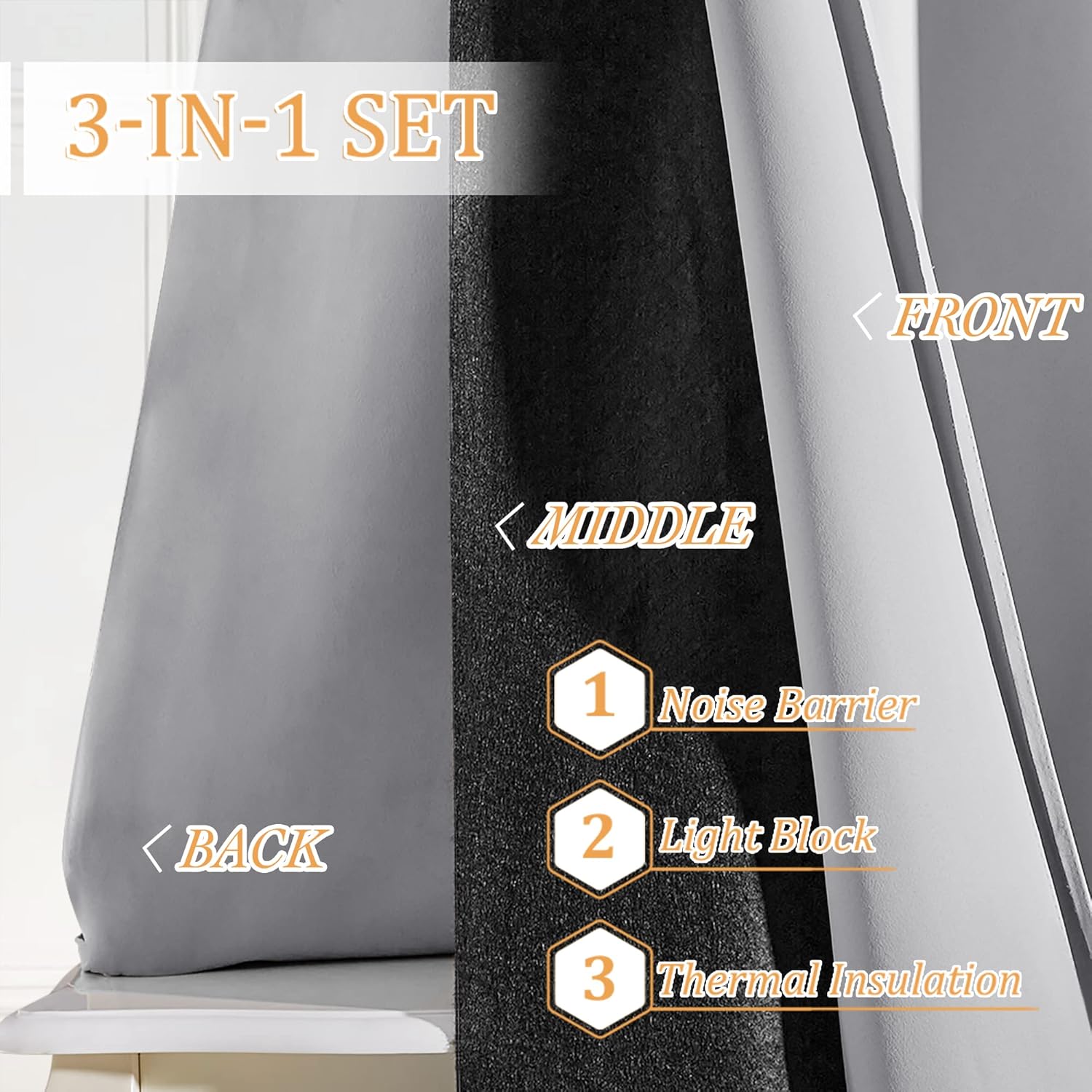 Rybhome RYB HOME Soundproof Curtains 95 inches - 3 Layers Blackout Curtains Noise Reducing Thermal Insulted Drapes for Bedroom Living Room…