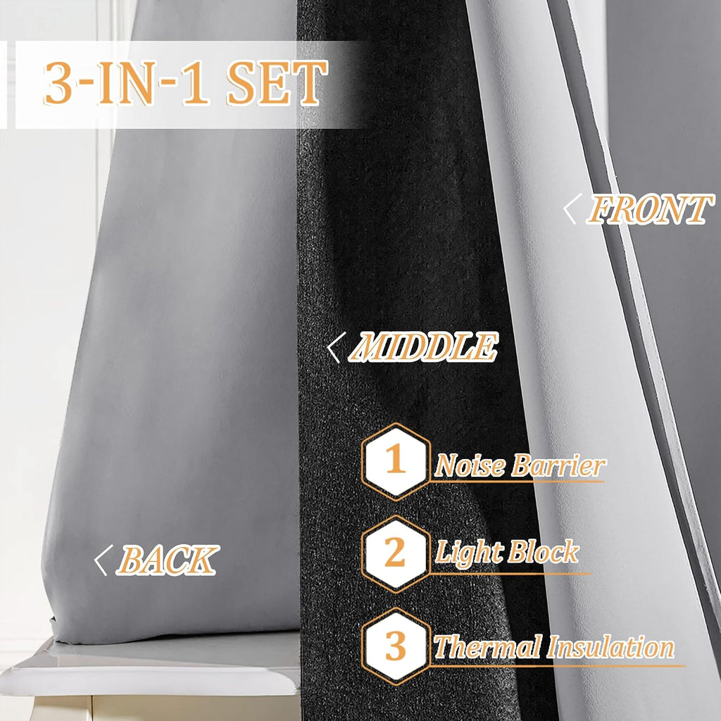 Rybhome RYB HOME 3 Layer Curtains Soundproof Blackout Thermal Insulated Ideal Window Curtain Set for Baby Nursery Bedroom Living Room Playr…