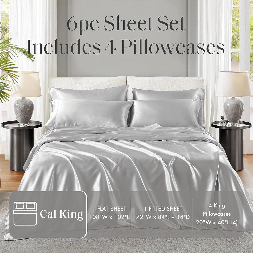 Madisonpark Madison Park Essentials Satin Sheet Set Luxury and Silky with Natural Sheen, Elastic 14" Pocket fits up to 16" Mattress, All Ar…