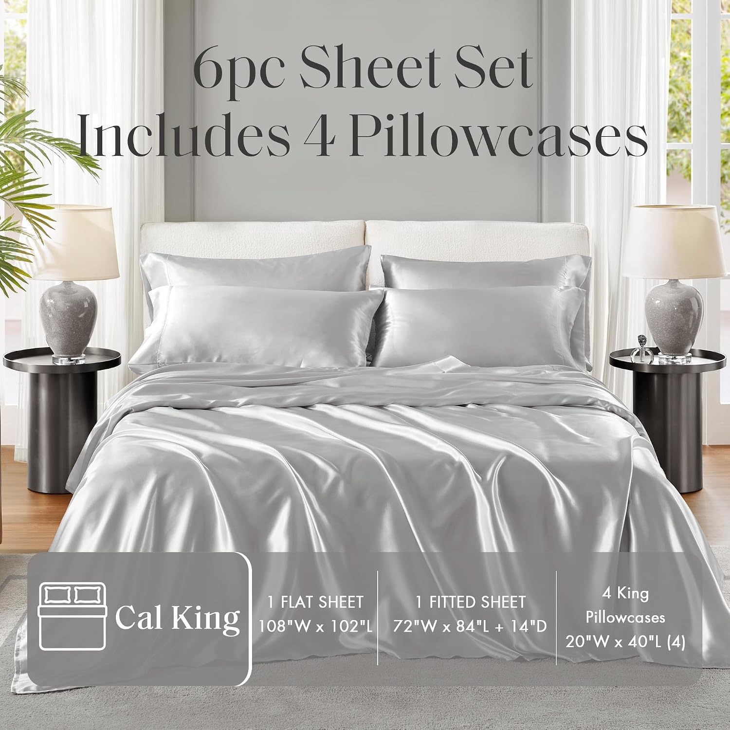 Madisonpark Madison Park Essentials Satin Sheet Set Luxury and Silky with Natural Sheen, Elastic 14" Pocket fits up to 16" Mattress, All Ar…