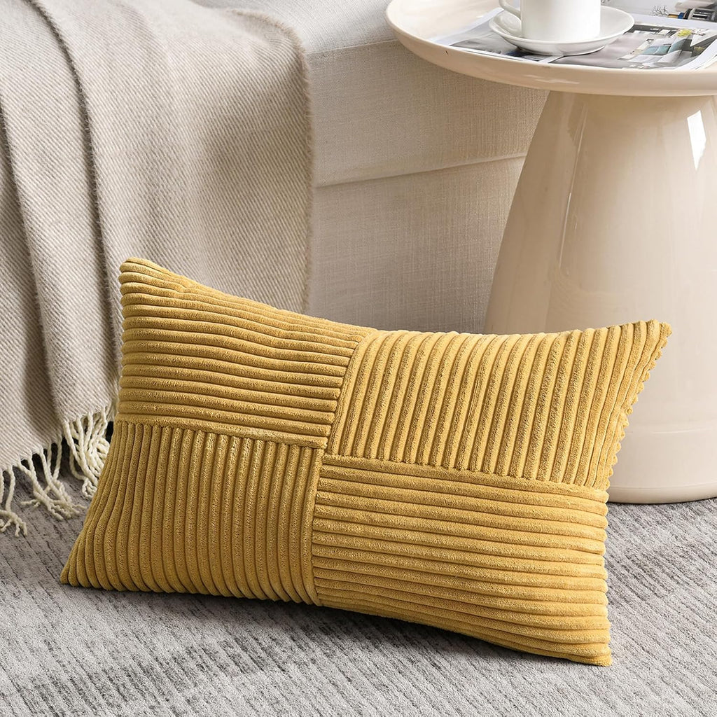 Fancy Homi 2 Packs Mustard Yellow Lumbar Decorative Throw Pillow Covers 12x20 Inch for Living Room Couch Bed, Rustic Farmhouse Boho Home…