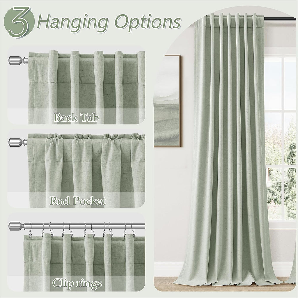 Guken 100% Blackout Curtains 120 Inch Length 2 Panels Set for Living Room Bedroom Back Tab Thermal Insulated Black Out Linen Drapes Room Da…