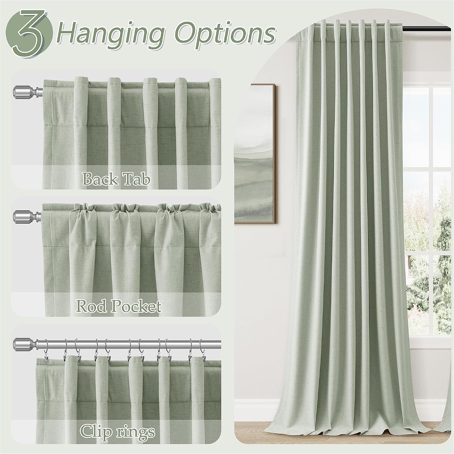 Guken 100% Blackout Curtains 120 Inch Length 2 Panels Set for Living Room Bedroom Back Tab Thermal Insulated Black Out Linen Drapes Room Da…