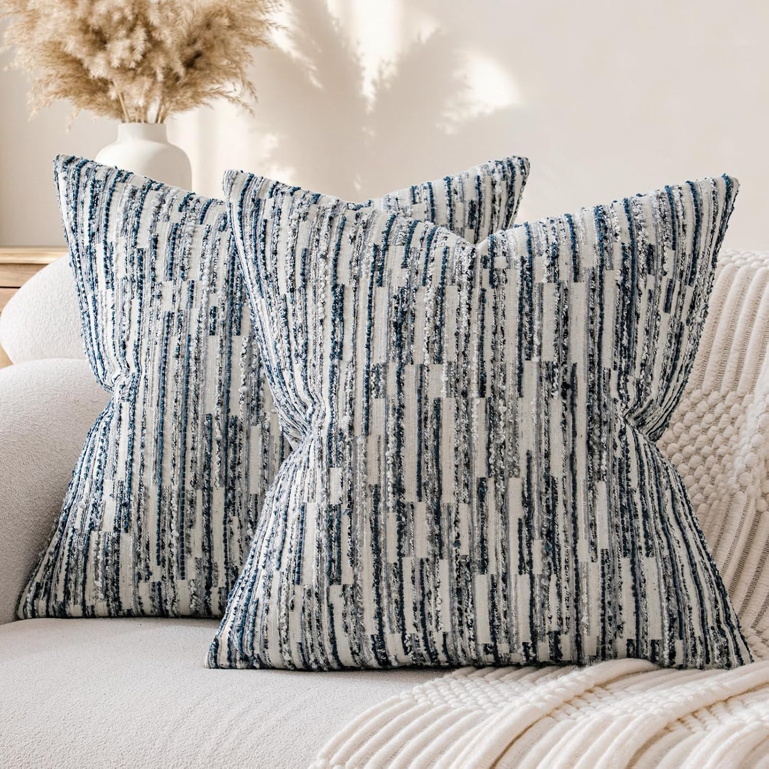 amoment a moment Boho Throw Pillow Covers Set of 2, Striped Decorative Rustic Farmhouse Pillow Cases, Aesthetic Modern Home Decor Couch Cushi…