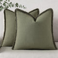decorUhome Summer Decorative Neutral Linen Fringe Throw Pillow Covers Set of 2 Olive Green Pillow Covers with Tassels Soft Farmhouse Boho A…